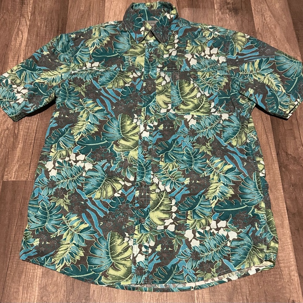 G.H. Bass & Co. Green and Blue Tropical Button Down Shirt